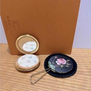 Vintage 1950s Floral Compact with Mirror and matching hand mirror